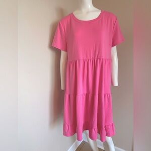 Crown & Ivy Pink Tiered Dress Short Sleeve Flowy Size XL